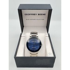 Geoffrey Beene Blue Sapphire Collection Men's Watch Silver Tone WORKS GB8188SL